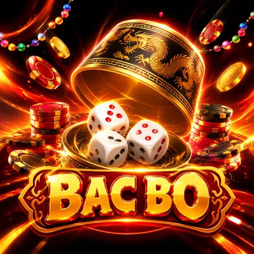 Cartão do jogo Bac Bo com dados vermelhos e azuis sobre a mesa